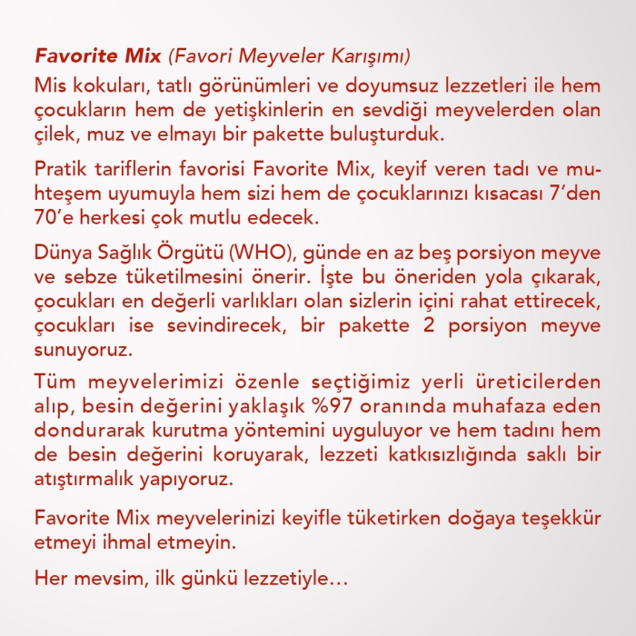 FAVORITE MIX 6LI SET  | Çilek, Muz, Elma | Favori Meyveler Karışımı | 6 Al 5 Öde Paketi |