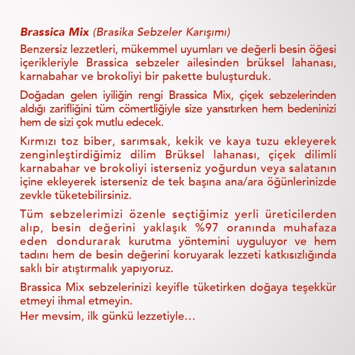 BRASSICA MIX 6LI SET | Brüksel Lahanası, Karnabahar, Brokoli, Kırmızı Toz Biber, Sarımsak, Kekik ve Kaya Tuzu  | Brasika Sebzeler Karışımı | 6 Al 5 Öde Paketi |