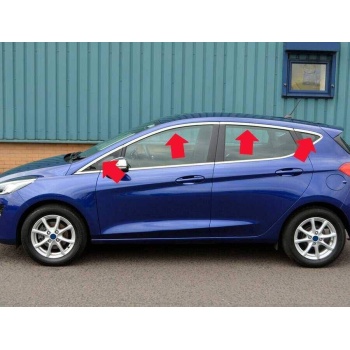 Ford Fiesta 7 HB Krom Üst Cam Çerçevesi 8 Parça 2017 ve Sonrası