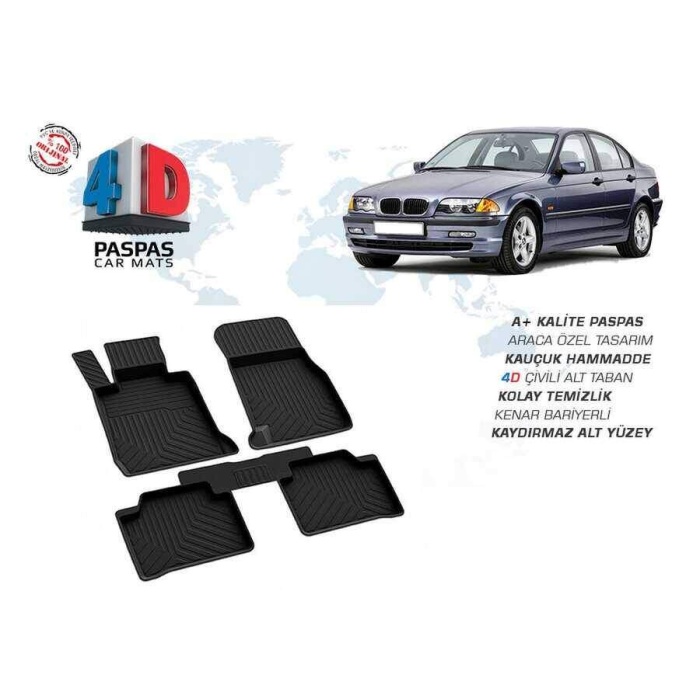 BMW E46 3 Serisi 4D Havuzlu Paspas Siyah 1998-2005 Arası