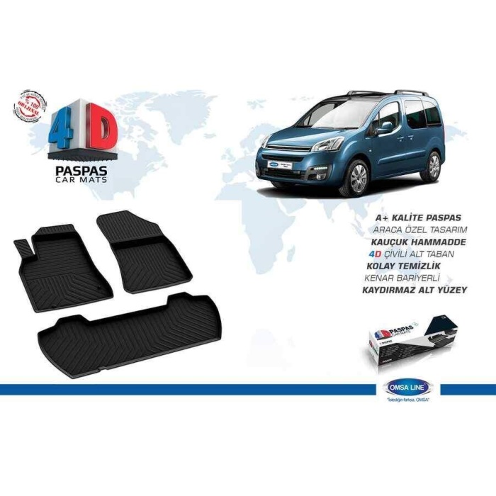 Citroen Berlingo 2 4D Havuzlu Paspas Siyah 2008-2018 Arası