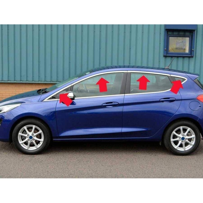 Ford Fiesta 7 HB Krom Üst Cam Çerçevesi 8 Parça 2017 ve Sonrası