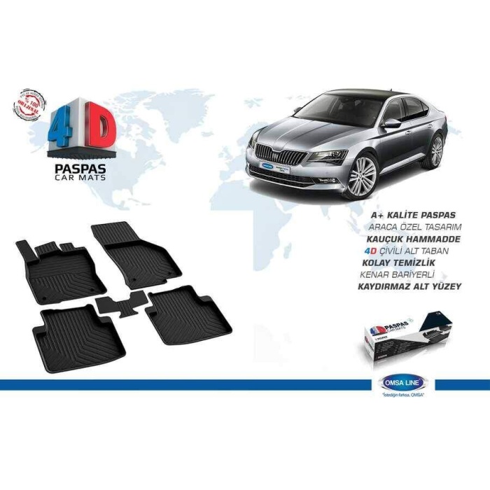 Skoda Superb 3 4D Havuzlu Paspas Siyah 2015 ve Sonrası