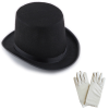 Siyah Sihirbaz Fötr Şapka PM - 1 Çift Beyaz Sihirbaz Eldiveni - Yetişkin Boy (K0)