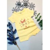 Bebek Yazlık Kısa Kol Şort Tek Parça Çıtçıtlı Tulum Zıbın %100 Pamuk Sarı Çiçekli