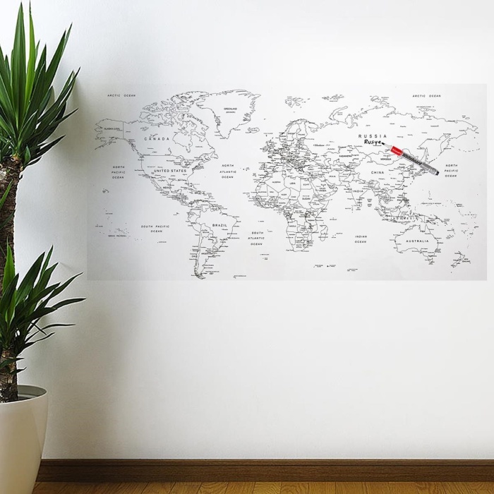 Yazılabilir Dünya Haritası Manyetik Duvar Stickerı 110 x 56 cm