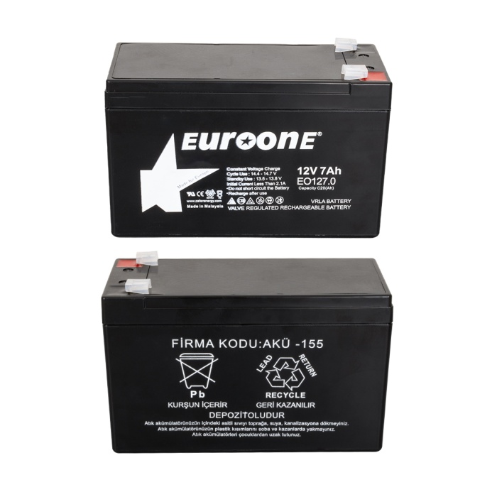 EUROONE EO127.0 12 VOLT - 7 AMPER AKÜ (150 X 65 X 90 MM) (81)