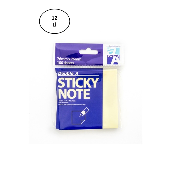 Double A Yapışkanlı Sticky Not Kağıdı Pastel Sarı 76x76