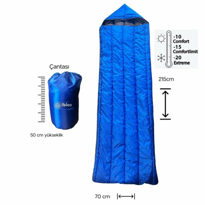 Uyku Tulumu Mavi Renk Su Geçirmez Kumaş 20 Dereceye Kadar Isı Yalıtımlı  - 215 cm x 70 cm  (81)