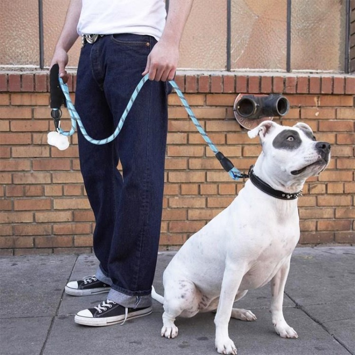 Reflektörlü Fosforlu Köpek Gezdirme Halatı Tasma Kayışı Metal Kancalı 130 cm (K0)