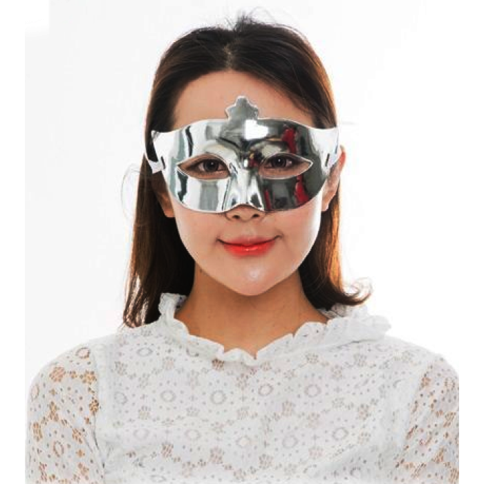 Gümüş Renk Kostüm Partisi Ekstra Parlak Balo Maskesi 15x10 cm (K0)