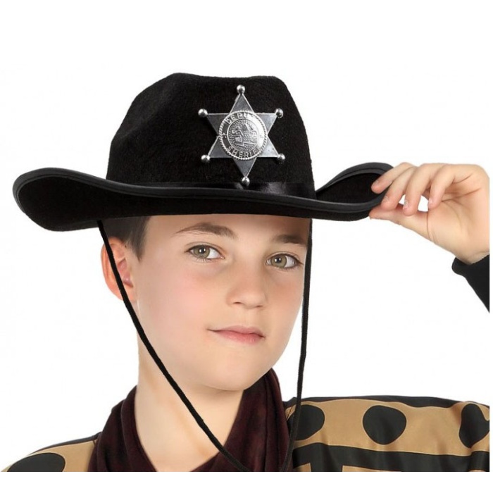 Çocuk Kovboy Şapkası Sheriff Şapkası Siyah Renk (K0)