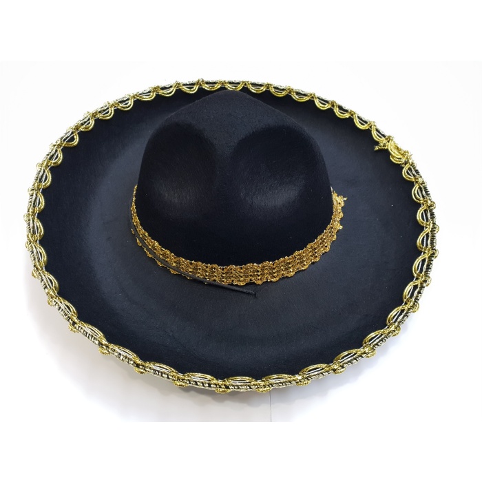 Altın Renk Şeritli Meksika Mariachi Latin Şapkası 55 cm Çocuk (K0)