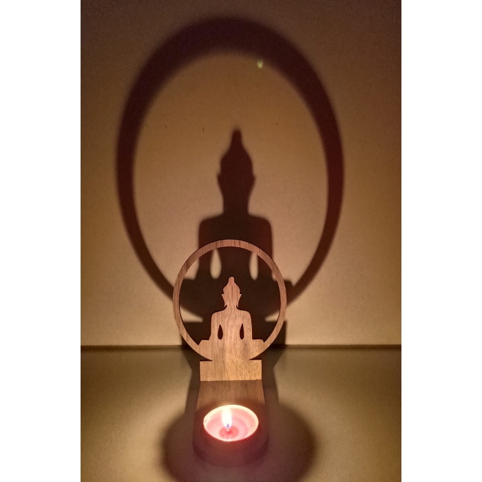 Buda Figür Kahverengi Ahşap Gölge Mumluk Projeksiyon Biblo – Mum Hediyeli Buda2