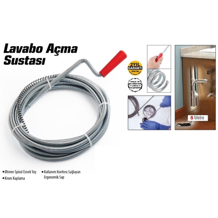 Lavabo Ve Gider Boruları Açacağı - Lavabo Açma Sustası - 5Metre