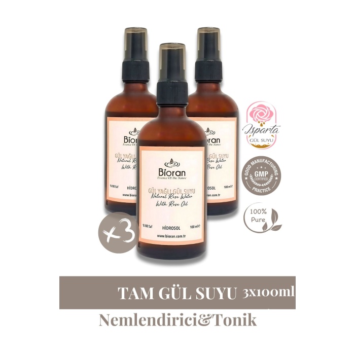 Gül Yağlı Gül Suyu Seti (3 x 100 ml) - Cam Şişede Saf Isparta Gülü ile Doğal Cilt Bakımı