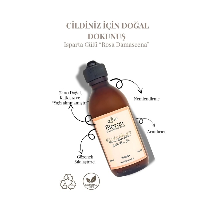 Gül Yağlı Gül Suyu Aydınlatıcı ve Gözenek Sıkılaştırıcı Tonik  200 ml (fliptop kapak)