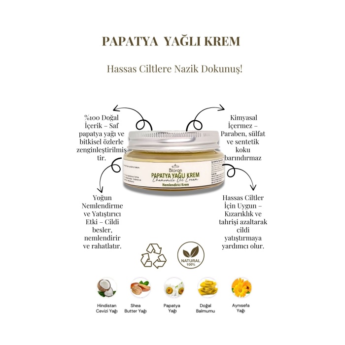 Papatya Yağlı Krem - %100 Doğal Nemlendirici ve Onarıcı Bakım 40 Ml.