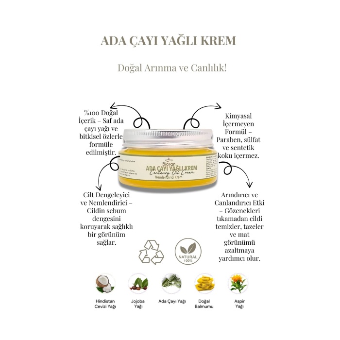 Ada Çayı Yağlı Krem - Nemlendirici (40 ml.)| Doğal ve Saf İçeriklerle Cilt Bakımı