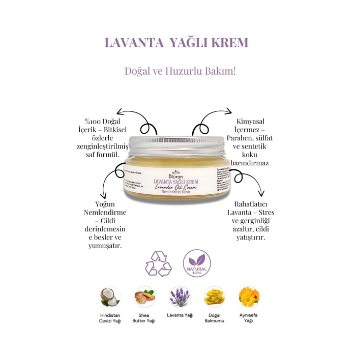 Lavanta Yağlı Yoğun Bakım Kremi 40 Ml.%100 Doğal  Sivilce Karşıtı Nemlendirici