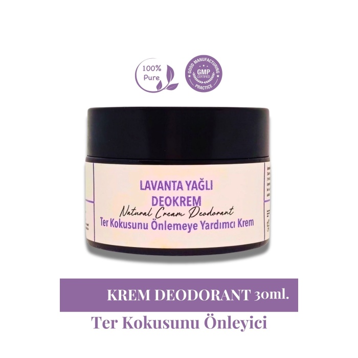 Lavanta Yağlı Deokrem 30 ml - Doğal Krem Deodorant, Cam Kavanozda