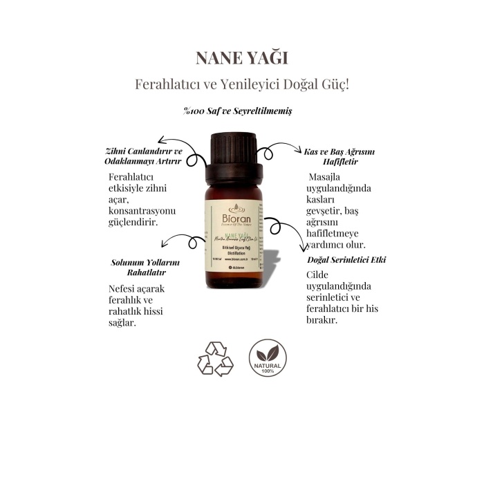 Nane Yağı %100 Saf Bitkisel Uçucu Yağ 10 ml. (Mentha Arvensis Leaf/Stem Oil)