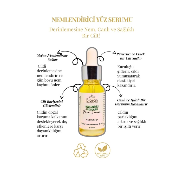 Nemlendirici Yüz Serumu - 20 ml | Saf ve Doğal Cilt Bakımı