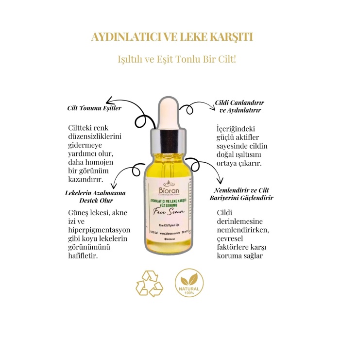 Aydınlatıcı ve Leke Karşıtı Cilt Serumu - 20 ml | %100 Doğal Cilt Bakımı