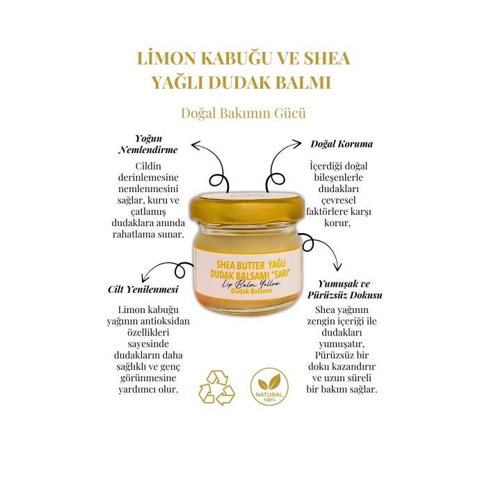 Dudak Bakım Kremi - Lip Balm (Limon Kabuğu & Shea Butter Yağlı) 29 ml.