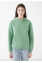 Şardonlu Kapüşonlu Orman Yeşili Basic Sweatshirt