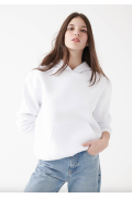 Şardonlu Kapüşonlu Süt Beyaz Basic Sweatshirt