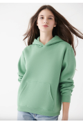 Şardonlu Kapüşonlu Orman Yeşili Basic Sweatshirt