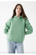 Şardonlu Kapüşonlu Orman Yeşili Basic Sweatshirt