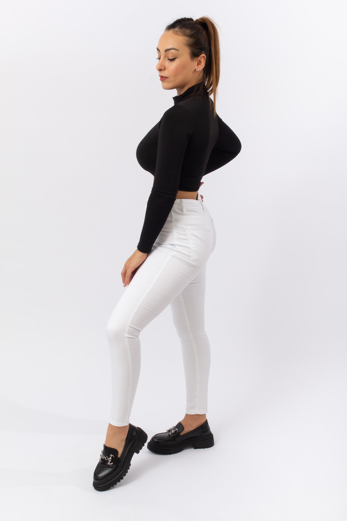 Beyaz Renk XS-XL Beden Süper Skinny Yüksel Bel Tayt Pantolon