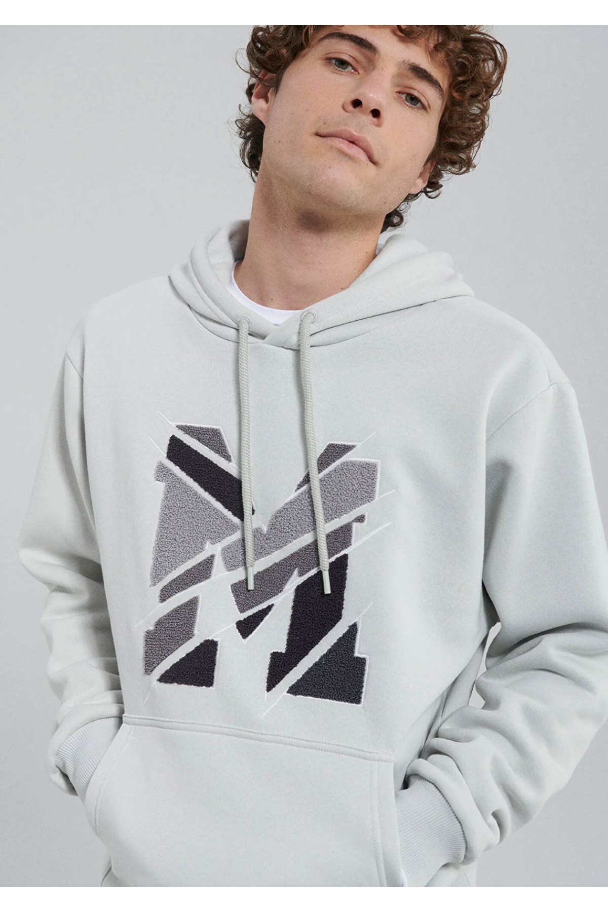 M Logo Nakışlı Gri Loose Fit Sweatshirt