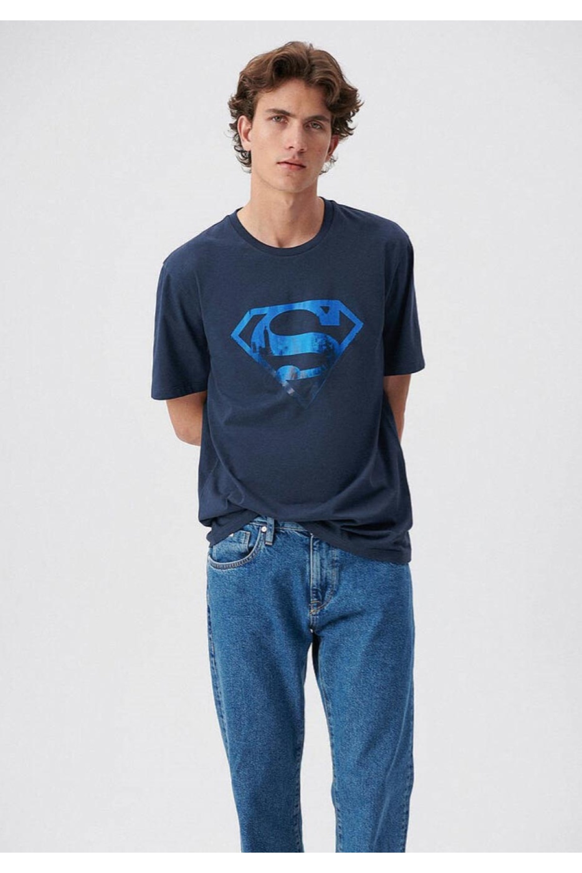 Superman Baskılı Lacivert Tişört