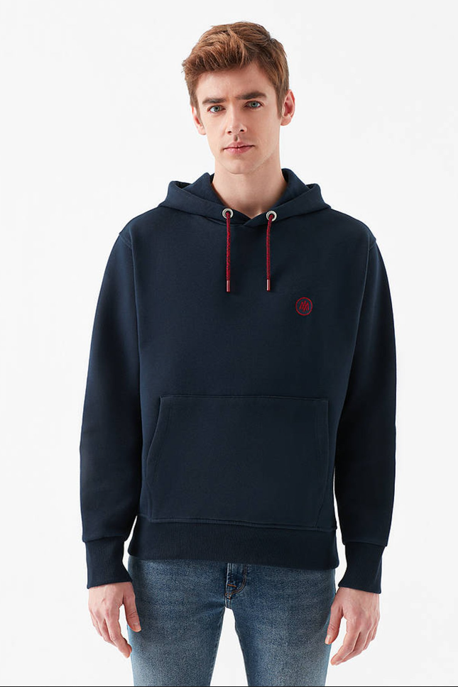 Mavi Logo Nakışlı Kapüşonlu Lacivert Oversize Sweatshirt