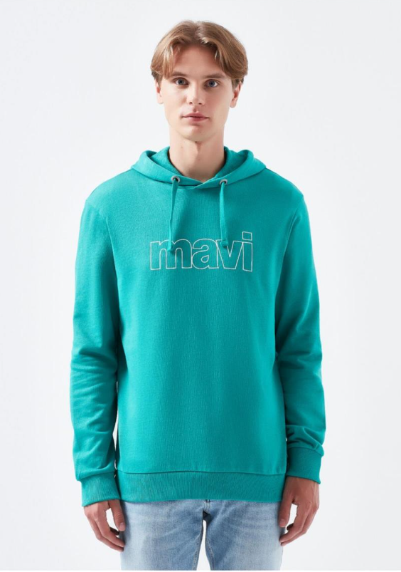MAVİ LOGO KAPİŞONLU SWEATSHIRT PORSELEN YEŞİLİ