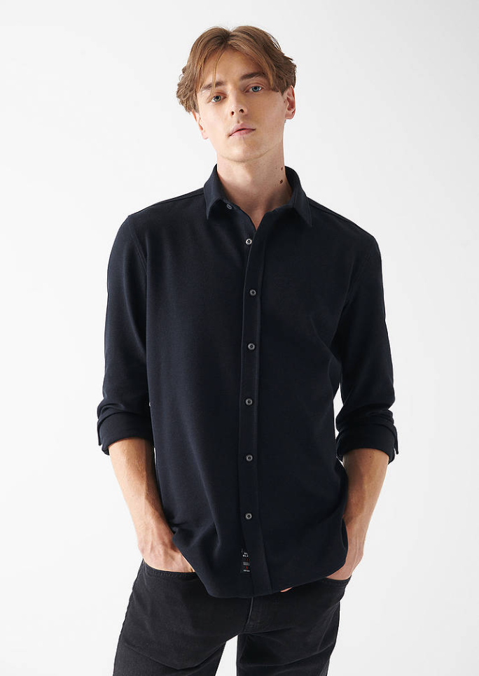 Siyah Petek Dokulu Slimfit Gömlek