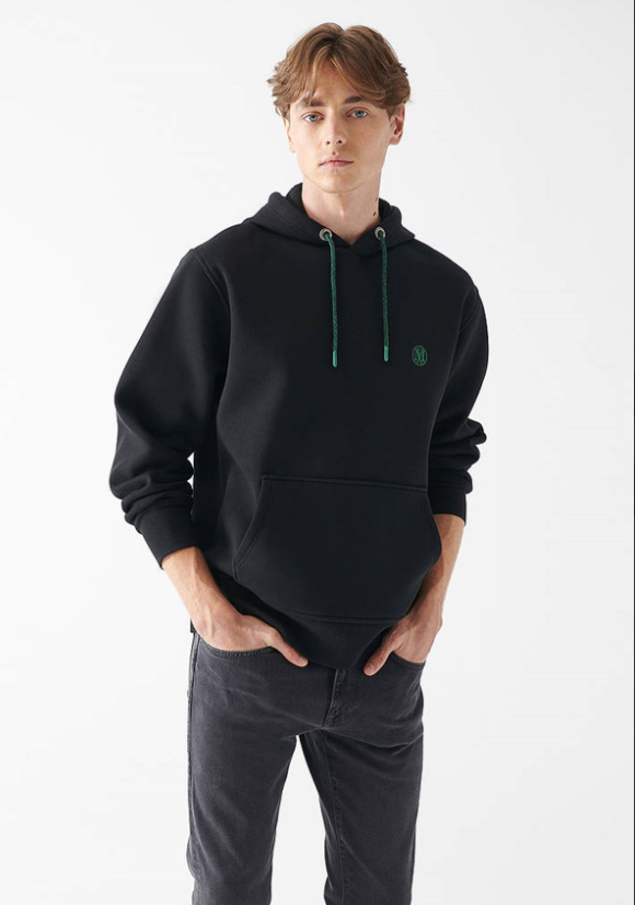 Mavi Logo Nakışlı Kapüşonlu Siyah Oversize Sweatshirt