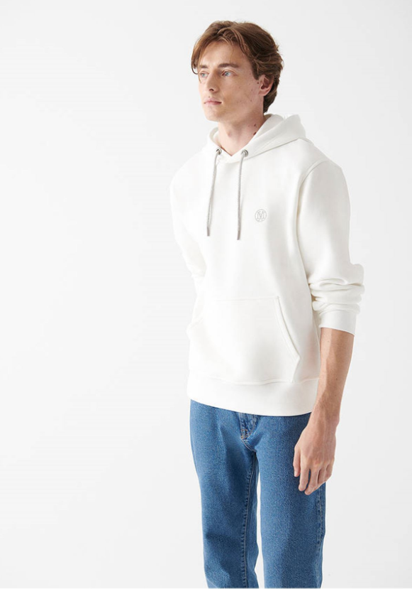 Mavi Logo Nakışlı Kapüşonlu Kırık Beyaz Oversize Sweatshirt