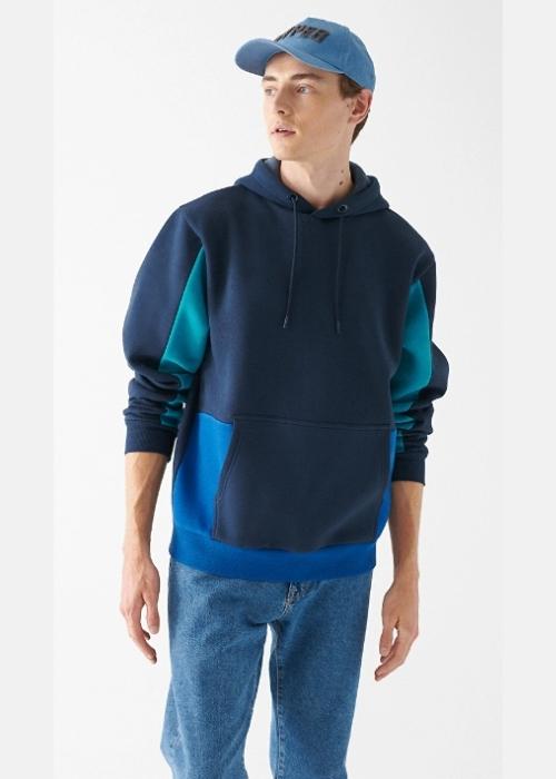 Lacivert Oversize Parçalı Sweatshirt
