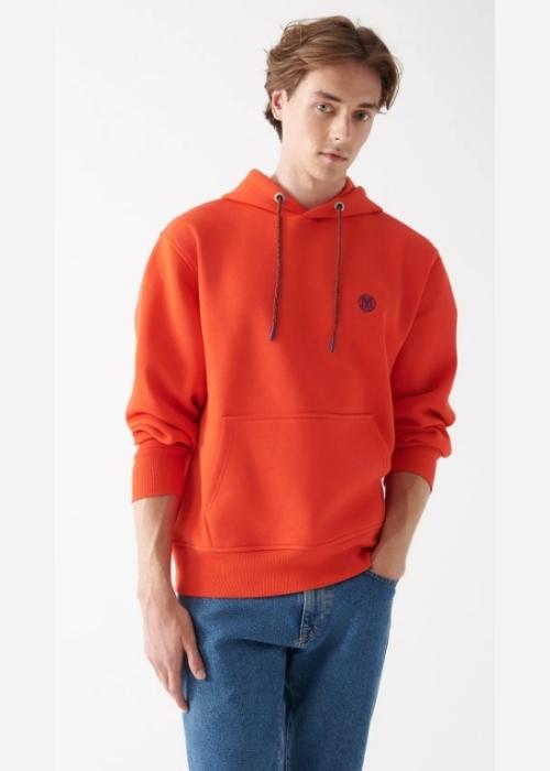 Mavi Logo Nakışlı Kapüşonlu Turuncu Oversize Sweatshirt
