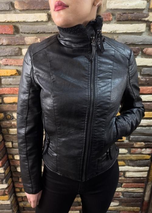 SUNİ DERİ SLİM KALIP YAKASI KÜRKLÜ DERİ CEKET