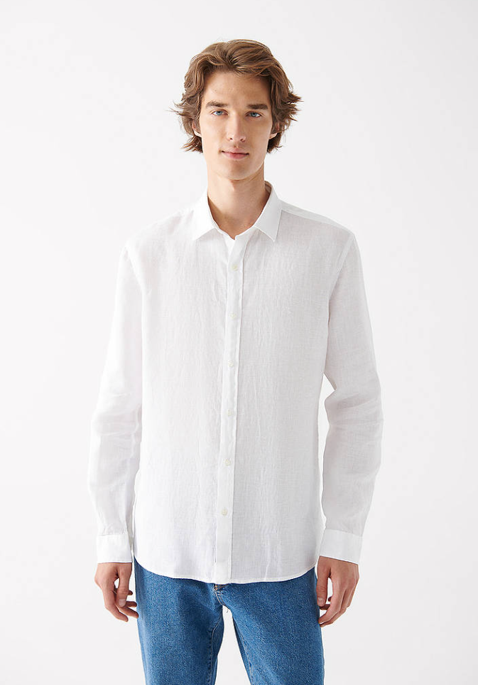 Beyaz Rahat Kesim Ham Keten Gömlek