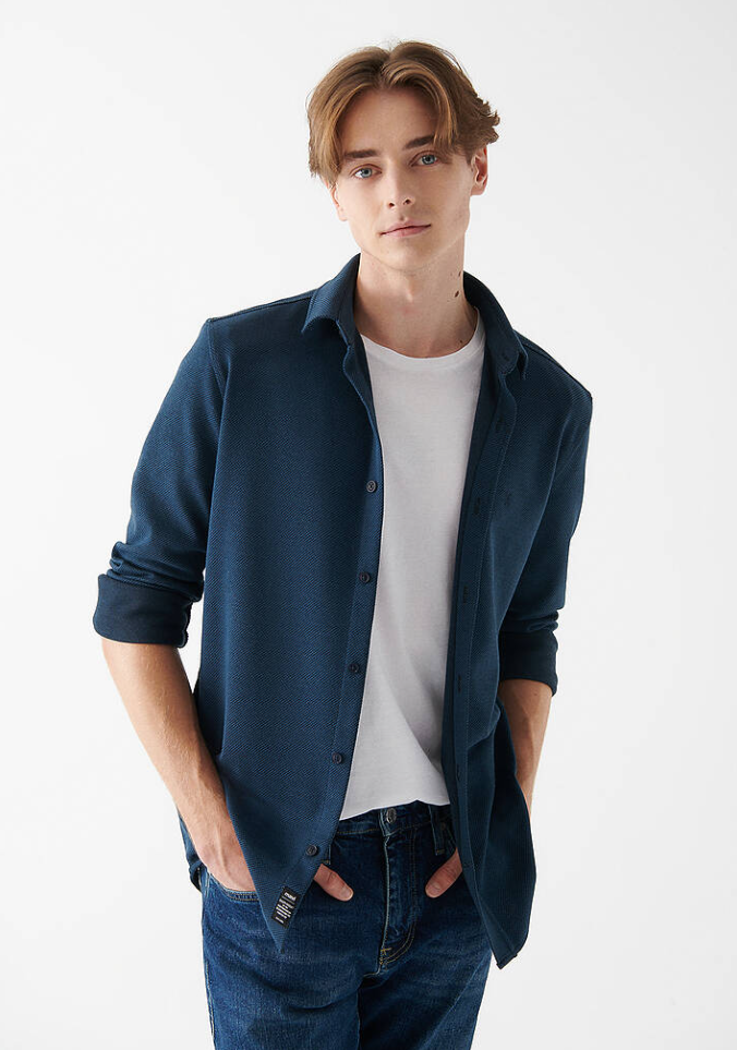 Ombre Mavi Slimfit Desenli Gömlek