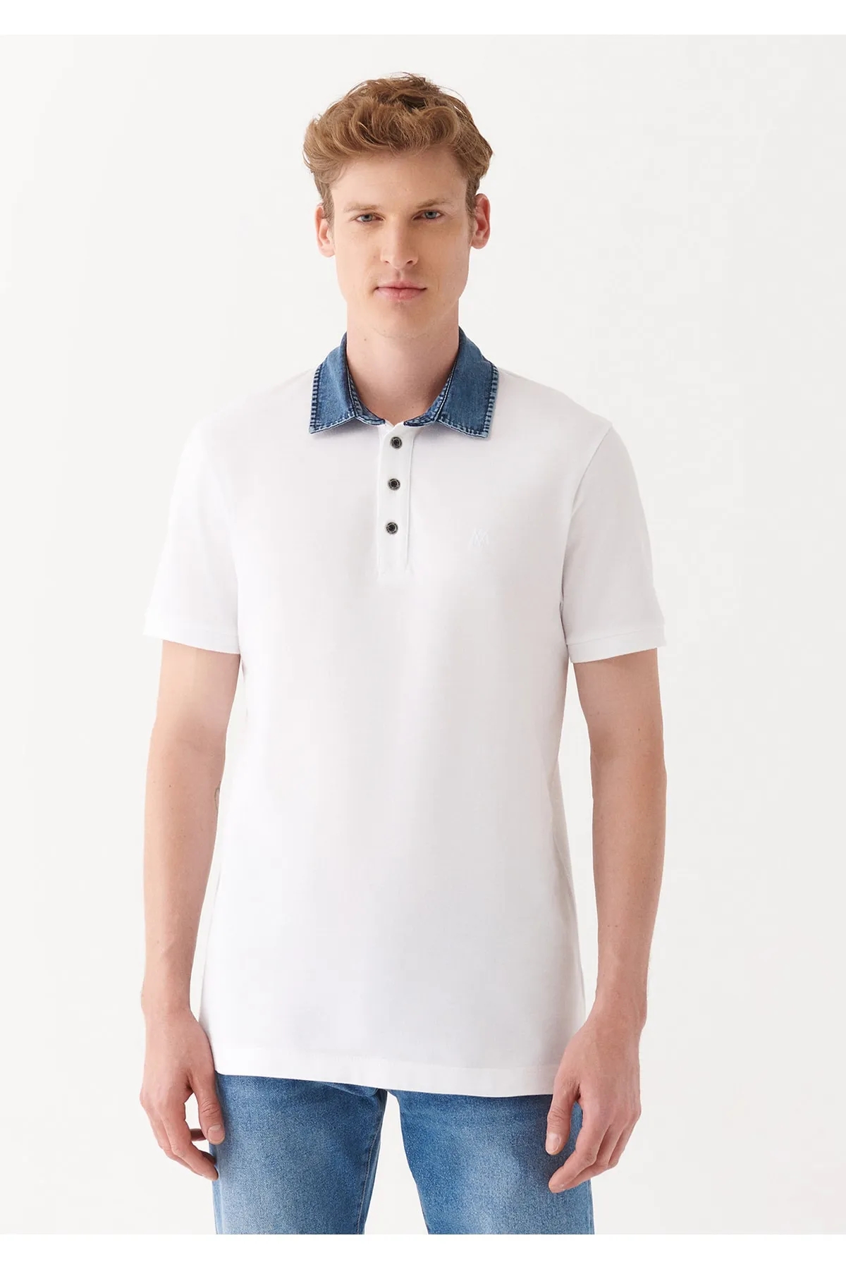 Polo Kot Yakalı Beyaz Tişört