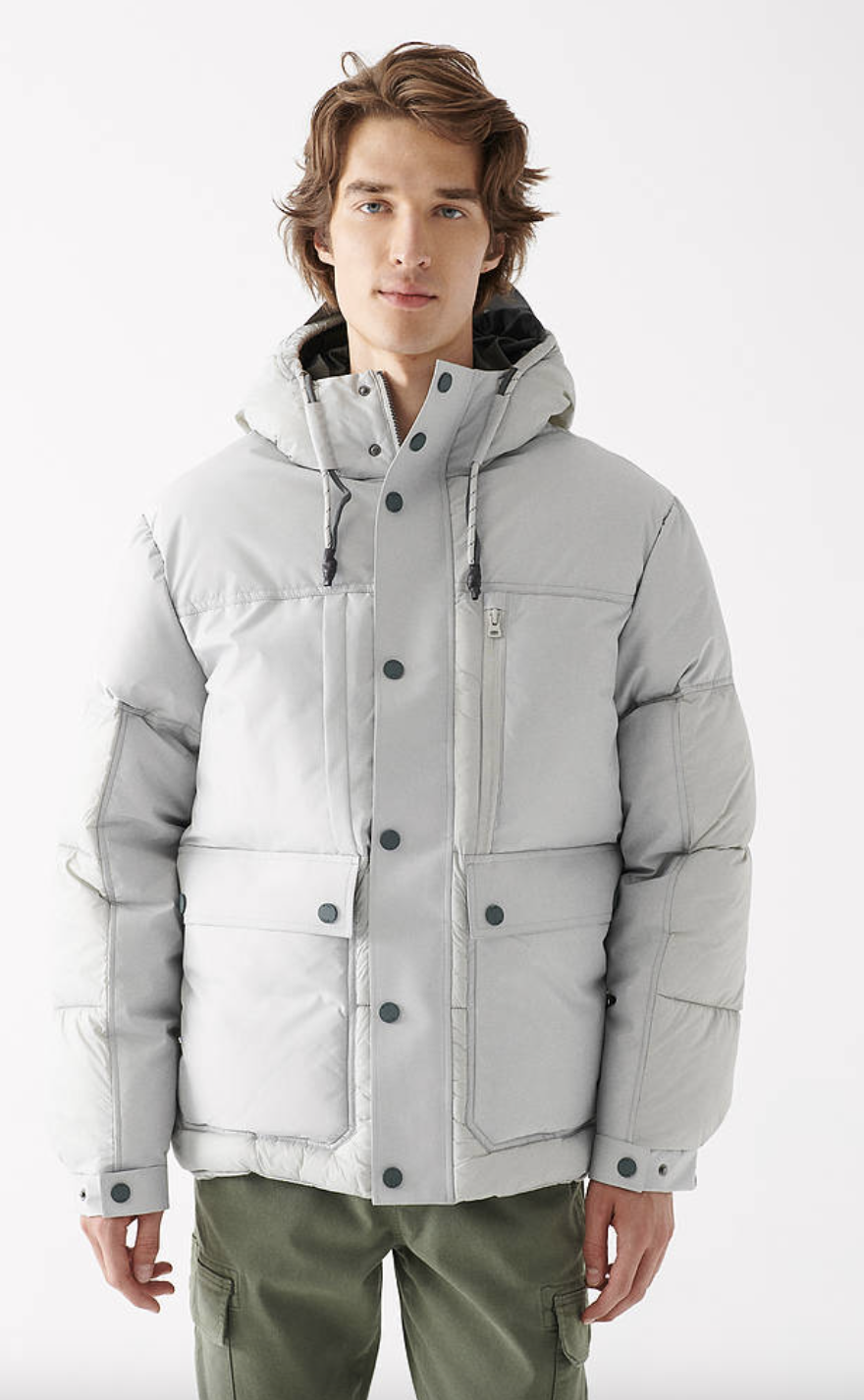 Gri Renk Şişme Oversize Mont