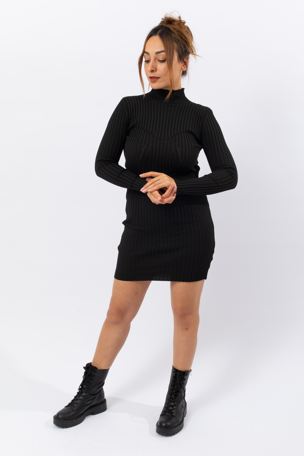 Siyah Renk Balıkçı Yaka Triko Elbise