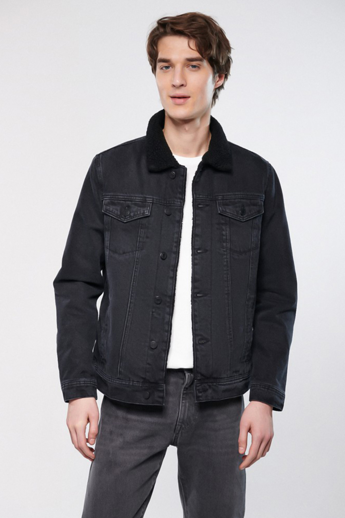 Frank Smoke Sherpa İçi Kürklü Kot Jean Ceket